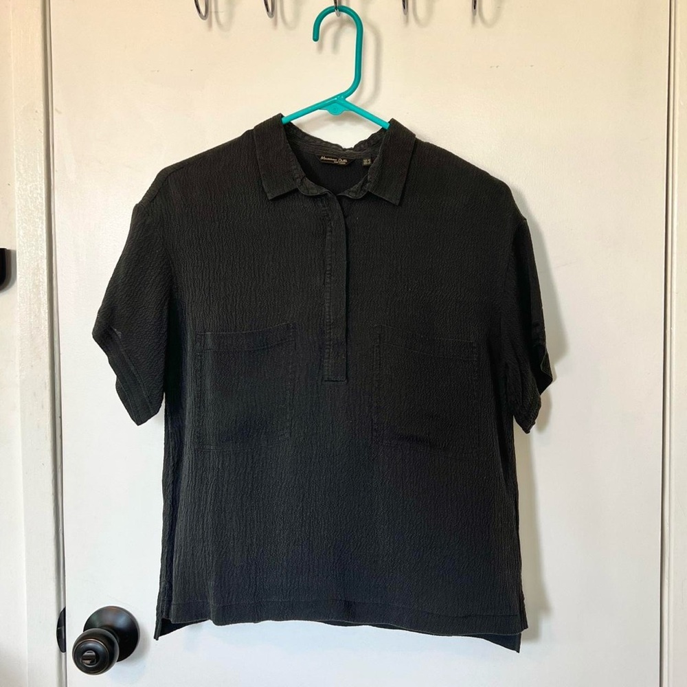 Massimo Dutti Black Short Sleeve Button Down Shirt